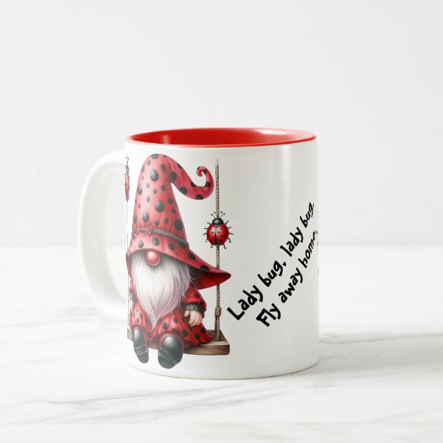 Caneca De Café Em Dois Tons Swing Ladybug Gnomos Cerâmica Mug (Frente Esquerda)