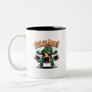 Caneca De Café Em Dois Tons T-Rex Dinossauro Baterista de Punk Rock - Música D