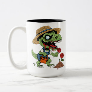 Caneca De Café Em Dois Tons T-Rex Gardener Zombie
