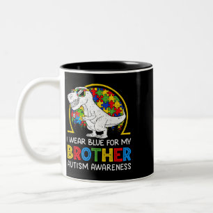 Caneca De Café Em Dois Tons T Rex I Veste Azul Para Minha Consciência Autismo