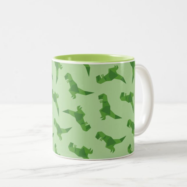 Caneca De Café Em Dois Tons T-Rex Origami (Frente Esquerda)