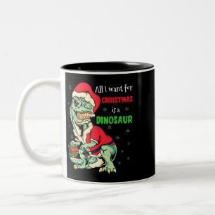 Caneca De Café Em Dois Tons T Rex Tudo O Que Quero Para O Natal É Um Papai noe