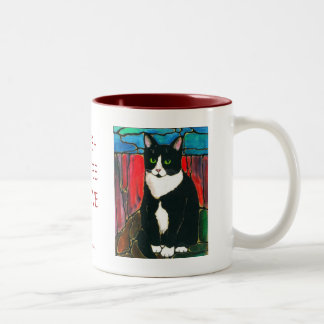 Caneca De Café Em Dois Tons T-shirt da arte do design do vitral do gato do