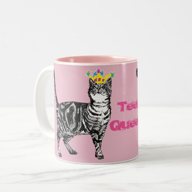 Caneca De Café Em Dois Tons Tabby Cat Engraçado Adolescente Rainha Gente prese (Frente Esquerda)