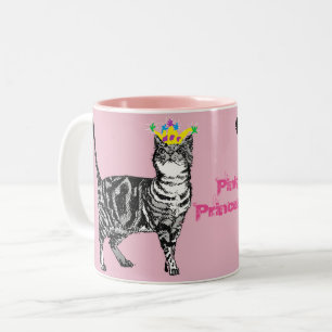 Caneca De Café Em Dois Tons Tabby Cat Funny Pink Princesa Feliz Boneca present