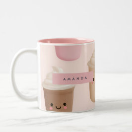 Caneca De Café Em Dois Tons Taça de café Kawaii, rosa-branca personalizada