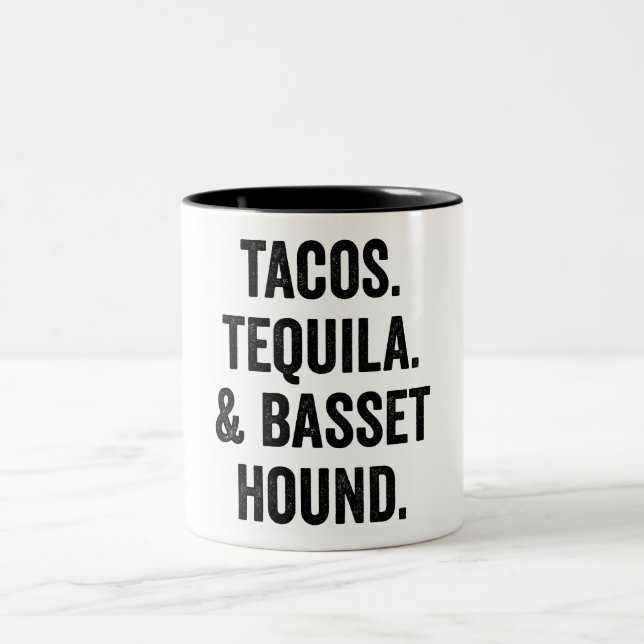 Caneca De Café Em Dois Tons Tacos Tequila And Basset Hound Funny  (Centro)