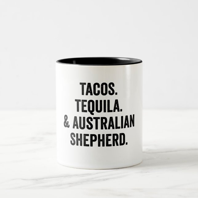 Caneca De Café Em Dois Tons Tacos Tequila E Australian Shepherd Engraçado  (Centro)