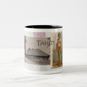 Caneca De Café Em Dois Tons TAHITI POSTCARDS DE 1900 Cãibras de café de duas t