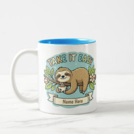 Caneca De Café Em Dois Tons Take It Easy Sloth Custom Name 
