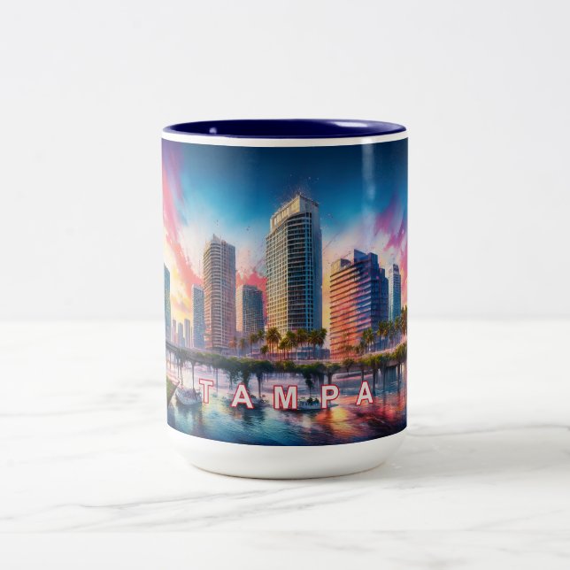Caneca De Café Em Dois Tons Tampa Colorful Skyline (Centro)