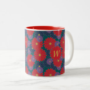 Caneca De Café Em Dois Tons Tampão Floral de Queda de Placas