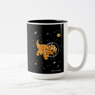 Caneca De Café Em Dois Tons Tan Triceratops Dinos No Espaço