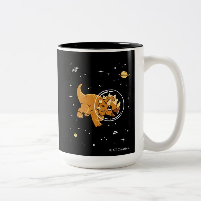 Caneca De Café Em Dois Tons Tan Triceratops Dinos No Espaço (Direita)