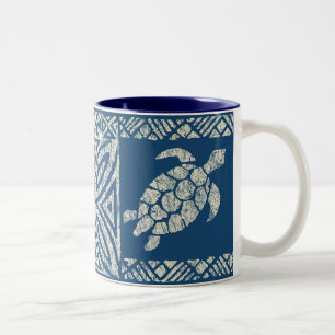Caneca De Café Em Dois Tons Tapa havaiano da tartaruga de mar de Honu - índig