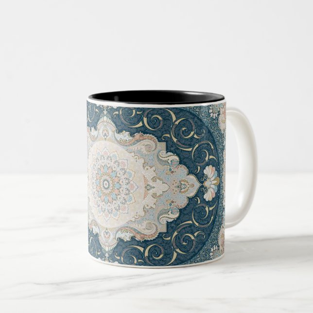 Caneca De Café Em Dois Tons Tapete Persa Turco Antigo (Frente Esquerda)
