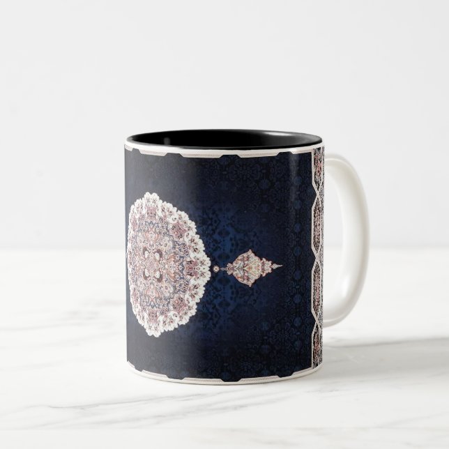 Caneca De Café Em Dois Tons Tapete Persa Turco Azul Antigo (Frente Esquerda)