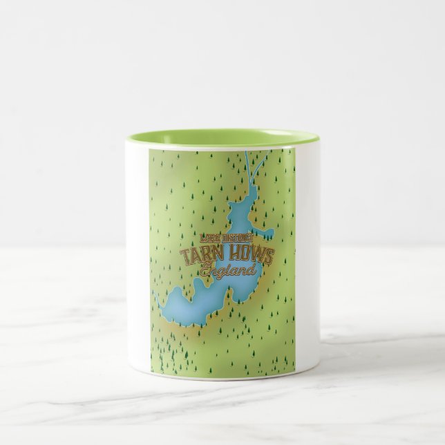 Caneca De Café Em Dois Tons Tarn Hows, distrito do lago, mapa de viagem. (Centro)