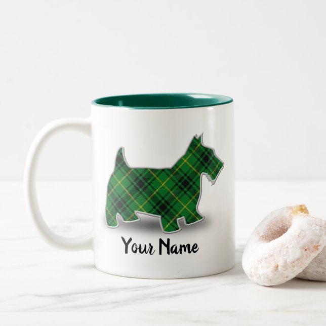 Caneca De Café Em Dois Tons Tartan Terrier Clan MacArthur Escocês (Com Donut)