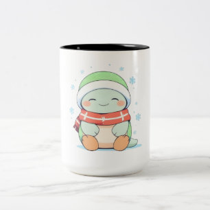 Caneca De Café Em Dois Tons Tartaruga Aconchegante de Inverno com Cachecol Des
