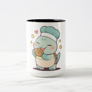 Caneca De Café Em Dois Tons Tartaruga Chef Fofa Comendo Biscoito Design Kawaii