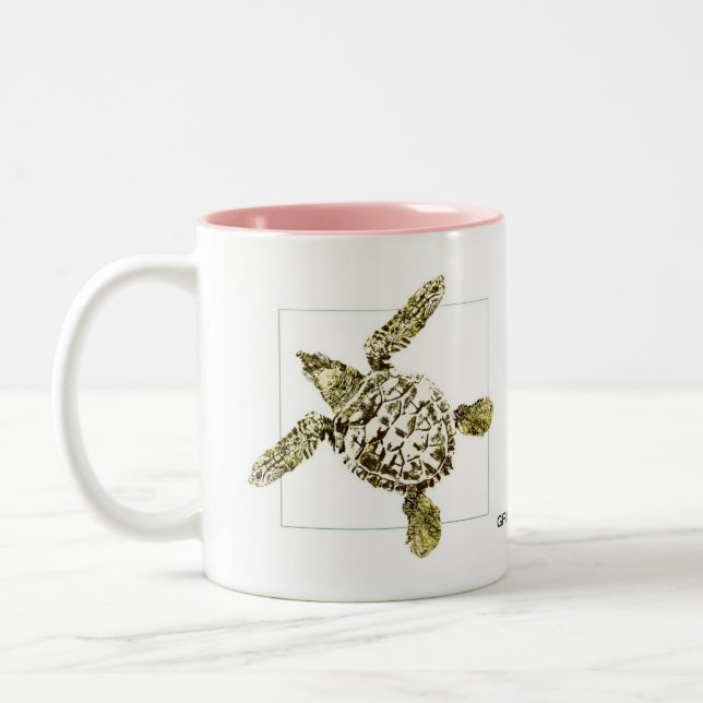 Caneca De Café Em Dois Tons Tartaruga de mar verde do bebê (Esquerda)