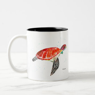 Caneca De Café Em Dois Tons Tartaruga marinha laranja aquarela costeira tropic
