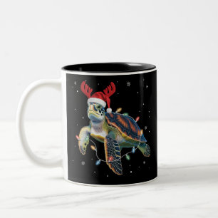 Caneca De Café Em Dois Tons Tartaruga Marinha Luzes de Natal Chapéu Engraçado