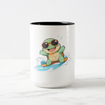 Tartaruga Surfista Chibi Fofo Design de Verão Prai