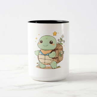 Caneca De Café Em Dois Tons Tartaruga Viajante de Aventura Fofa Design Kawaii