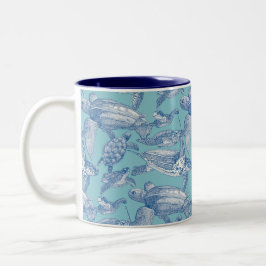 Caneca De Café Em Dois Tons tartarugas marinhas azul cobalto céu