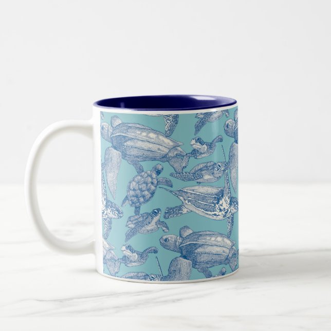 Caneca De Café Em Dois Tons tartarugas marinhas azul cobalto céu (Esquerda)
