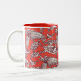 Caneca De Café Em Dois Tons tartarugas marinhas claret vermelho