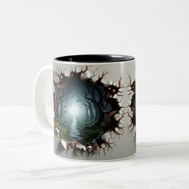 Caneca De Café Em Dois Tons Tasse 2 Couleurs 3D Eerie Halloween (Frente Esquerda)