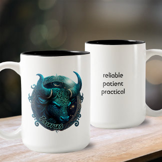 Caneca De Café Em Dois Tons Taurus Teal e Black Watercolor Zodiac