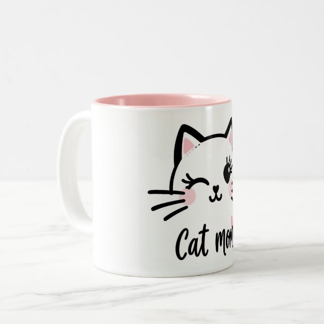 Caneca De Café Em Dois Tons Taza Cat Mom (Frente Esquerda)