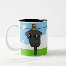 Caneca De Café Em Dois Tons Taza. Cute cat. Clothesline