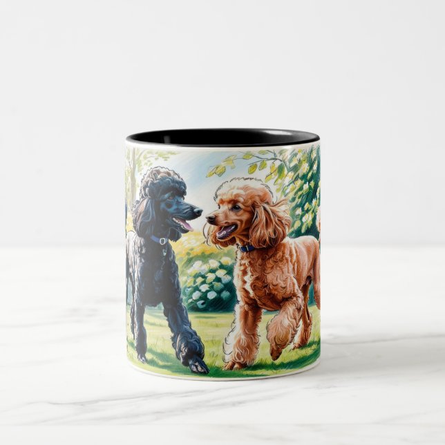 Caneca De Café Em Dois Tons Taza de cerámica con dos caniches juguetones  (Centro)
