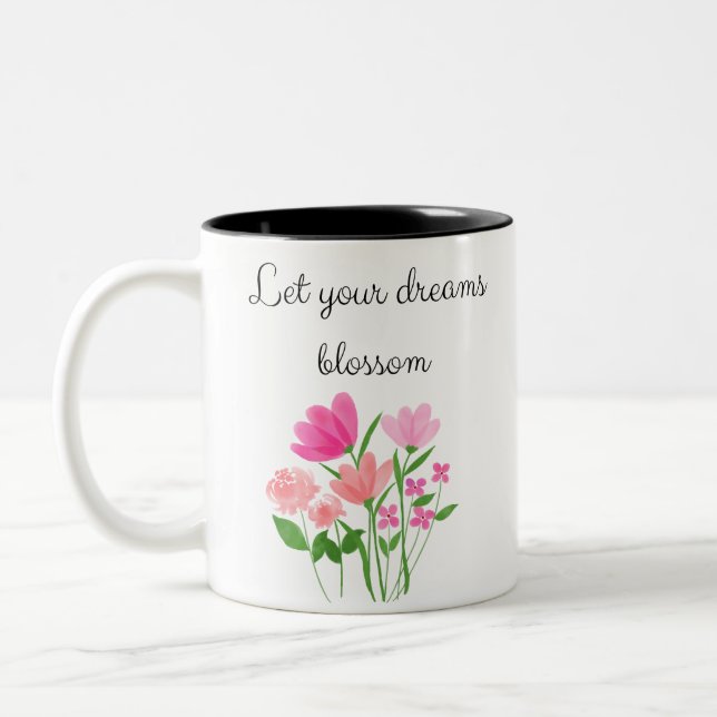 Caneca De Café Em Dois Tons Taza flores mug motivacional (Esquerda)