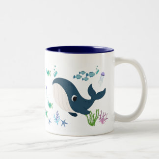 Caneca De Café Em Dois Tons Taza Infantil con Diseño de Ballena y Peces