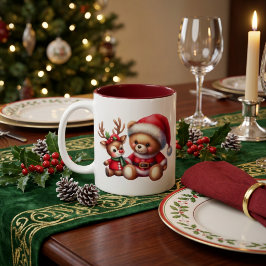 Caneca De Café Em Dois Tons Taza Navideña con adorable osito