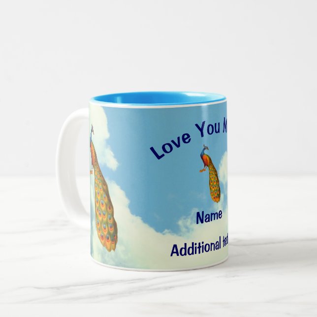 Caneca De Café Em Dois Tons Te Amo Mãe Peacock Personalizada (Frente Esquerda)