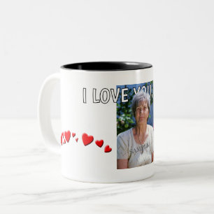 Caneca De Café Em Dois Tons Te amo, Mamãe - Corações, Foto e Texto