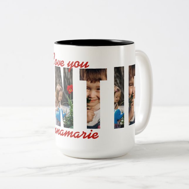 Caneca De Café Em Dois Tons Te Amo Tia Nome Personalizado / Presente com Foto (Frente Esquerda)