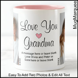 Caneca De Café Em Dois Tons Te Amo Vovó Texto e Fotos de Aniversário, White C0