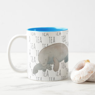 Caneca De Café Em Dois Tons Tea Marine Mammal Watercolor Mãe Bebê Manatee