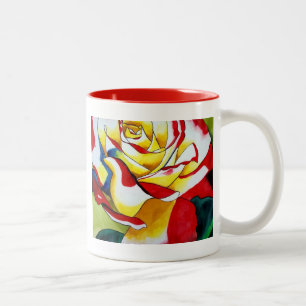 Caneca De Café Em Dois Tons Tea Rosa watercolor original art Flower