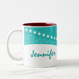 Caneca De Café Em Dois Tons Teal Dazzling Star Curves Mug