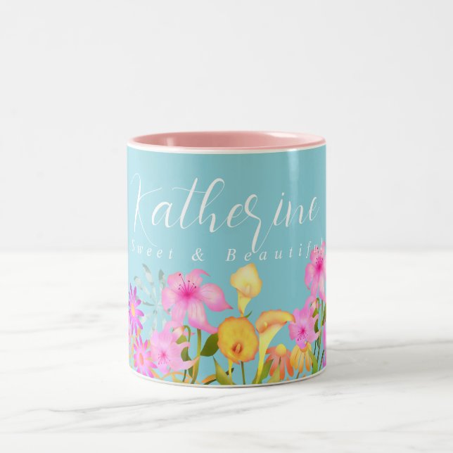 Caneca De Café Em Dois Tons Teal de Luz do Jardim Floral (Centro)