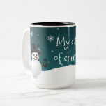 Caneca De Café Em Dois Tons Teal Snowman Winter Scense Christmas Mug<br><div class="desc">Aproveite seu café matinal durante a temporada de festas com esta téal teal Snowman Winter Scene Christmas Mug. Design de caneca de café apresenta um feliz boneco de neve em uma cena de ventania de neve contra um fundo teal adornado com flocos de neve de cor combinando com o ditado...</div>